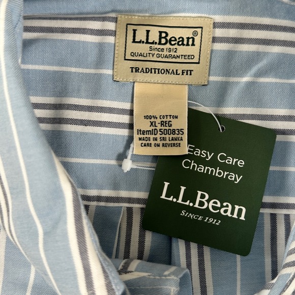 LL Bean Mens Chambray Striped Short SleeveButton Down Shirt Traditional Fit XL - Picture 5 of 8